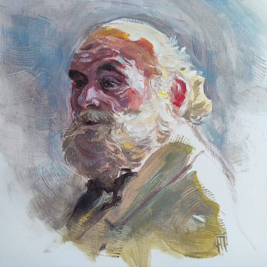Peinture : portrait d'un homme âgé à la barbe blanche